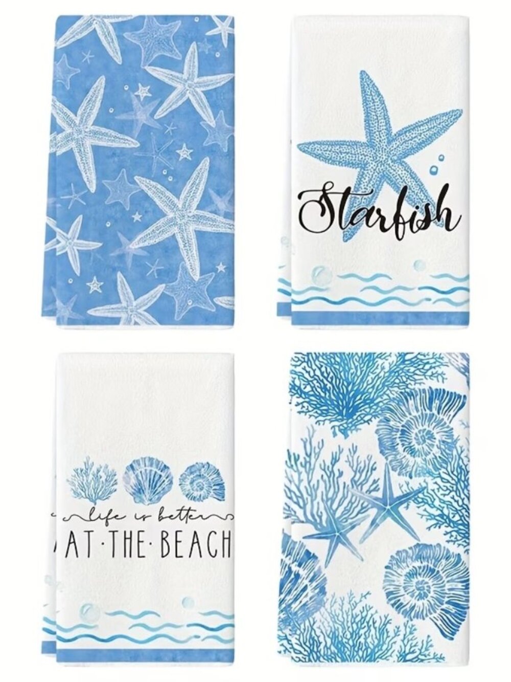 Brand New 4 Ocean-Themed Micro Fiber Kitchen Towels